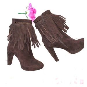 Via Spiga, Brown platform bootie w/ Fringe, Size 8
